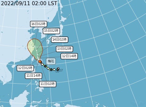中颱「梅花」逼近台灣東部海面　氣象局發佈海上颱風警報