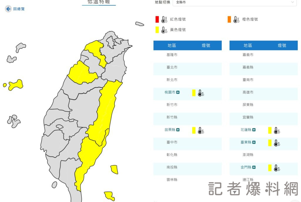 今晨八縣市亮黃燈 受幅射冷卻影響中部以北、宜蘭11度