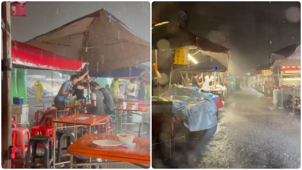 逛夜市遭遇颱風等級強降雨-民眾哀嚎「誰能帶把傘給我？」