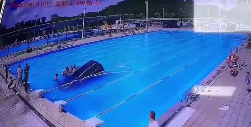 影／陸女駕駛失控撞破圍牆「衝進泳池」　救生員嚇傻跳下水救出2人