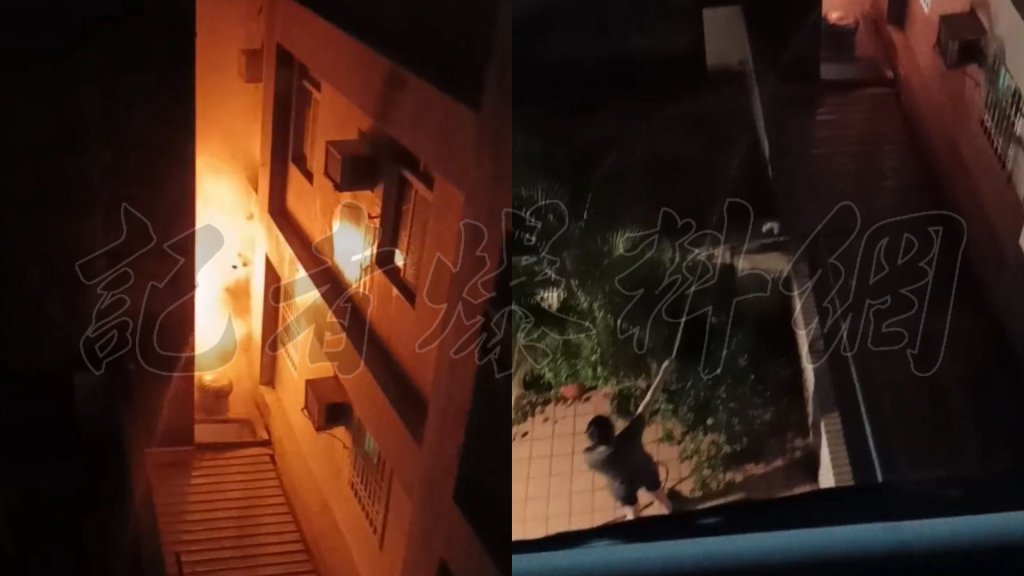 影／高雄六合夜市旁火警！疑鋰電池起火「全面燃燒」-鄰居持水管、滅火器救援