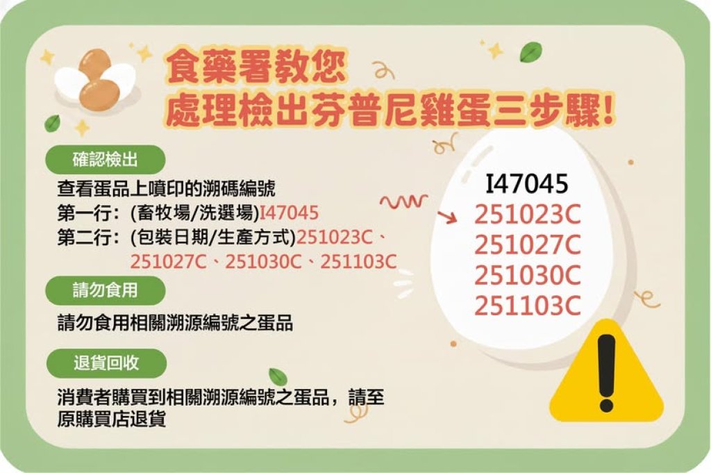 雞蛋驚爆農藥殘留！9品項急下架　民眾注意「I47045」開頭溯源碼