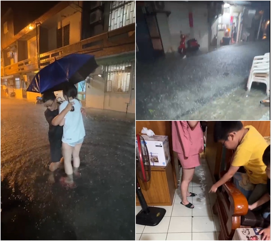 影音/雨彈炸不停 宜蘭多處地方淹水 福安新村首遇嚴重水患