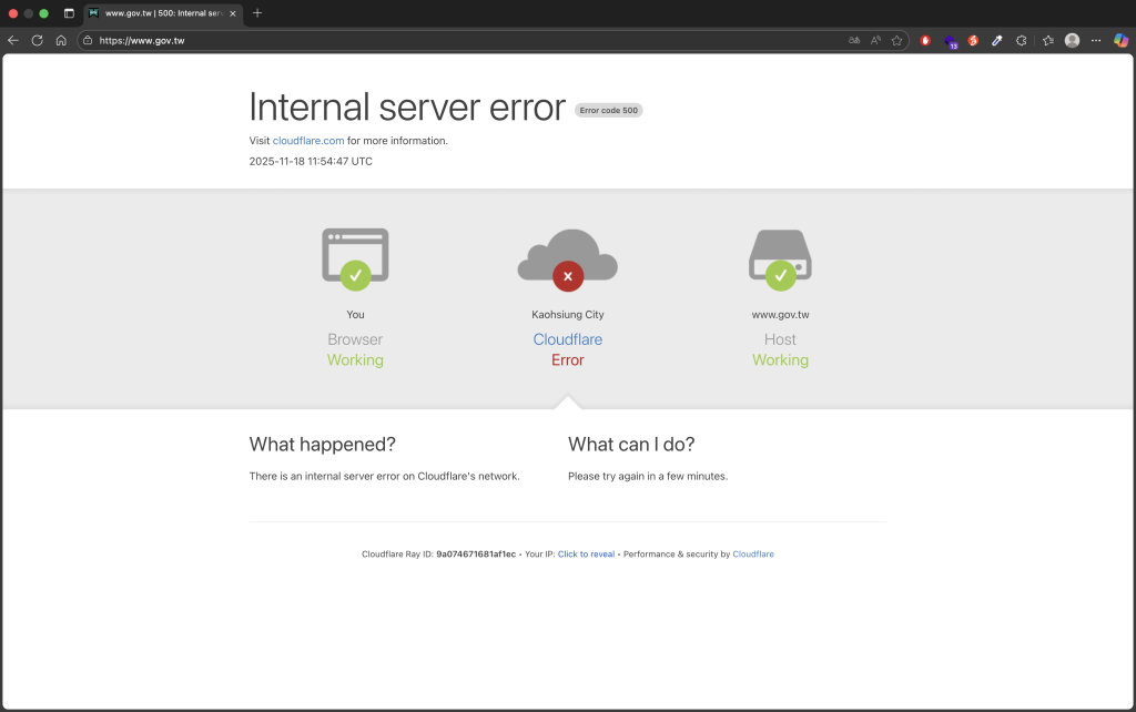 快訊／Cloudflare全球當機！政府網站、ChatGPT多網站傳災情　網崩潰：一堆網站不能用