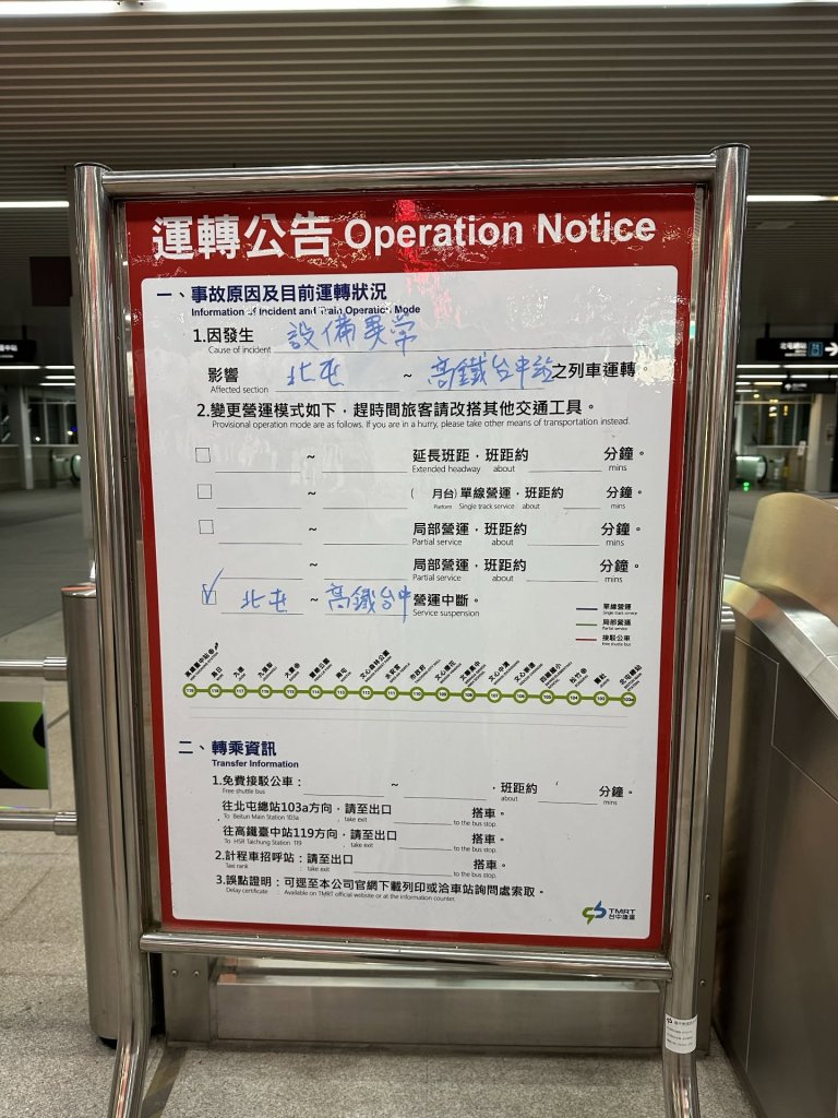 台中捷運深夜停駛惹民眾心慌!北車隨機攻擊才過三天 網嘆:最近怪事太多