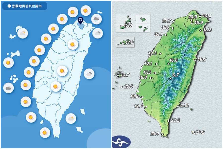 影音/1223北部及東北部氣溫回升 新竹以南日夜溫差大 東半部有局部短暫雨