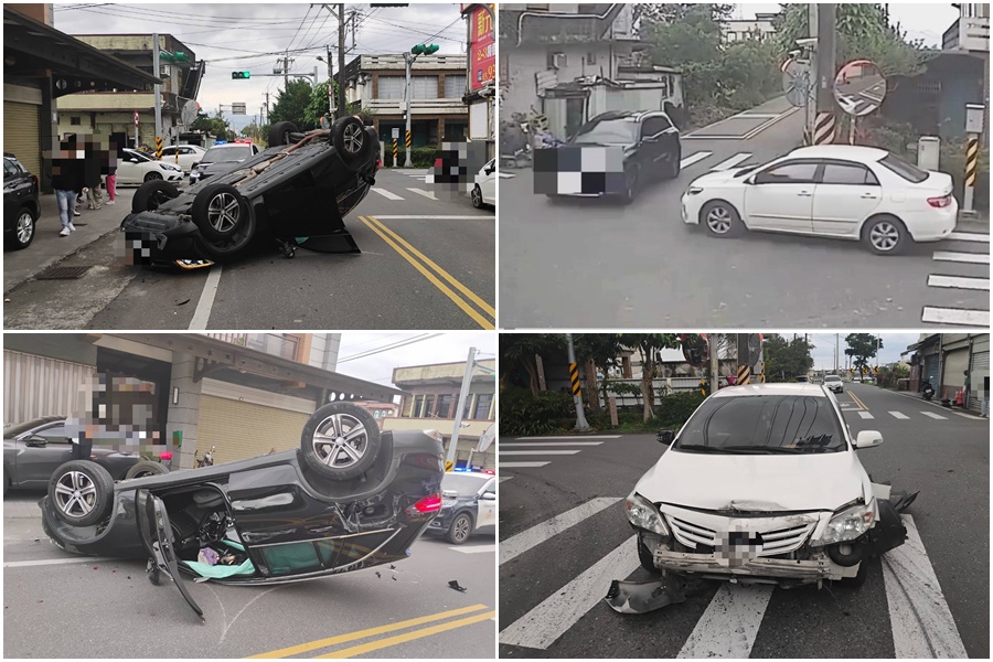 影音/黑車白車路口相撞 黑車當場翻覆四輪朝天
