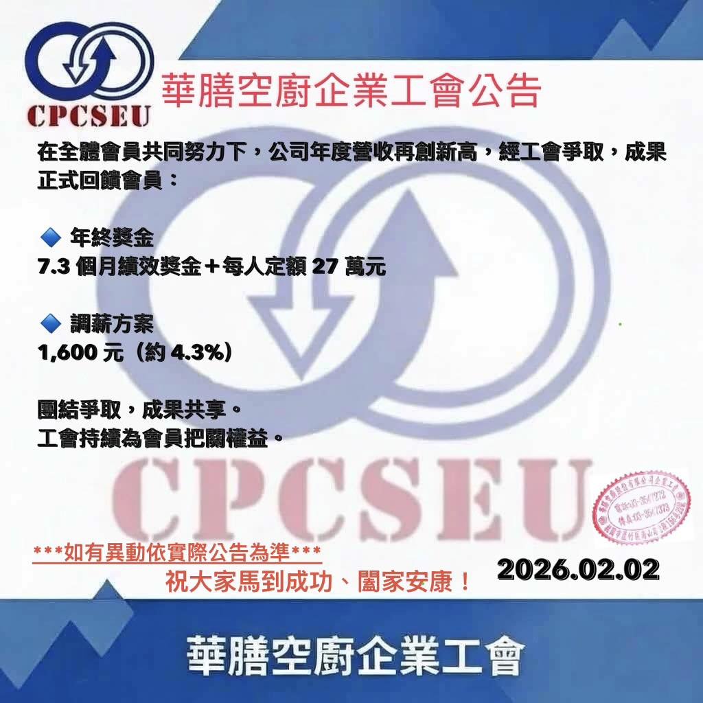 華膳空廚年終獎金「7.3個月+27萬元」　每月再加薪1600元
